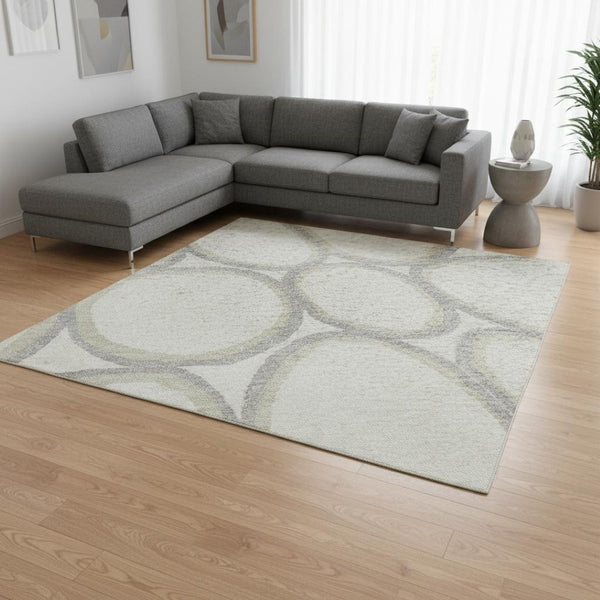 HomeRoots 10' X 14' Ivory Beige & Gray Geometric Area Rug - Washable, Stain Resistant, UV Protected for Style! 681695