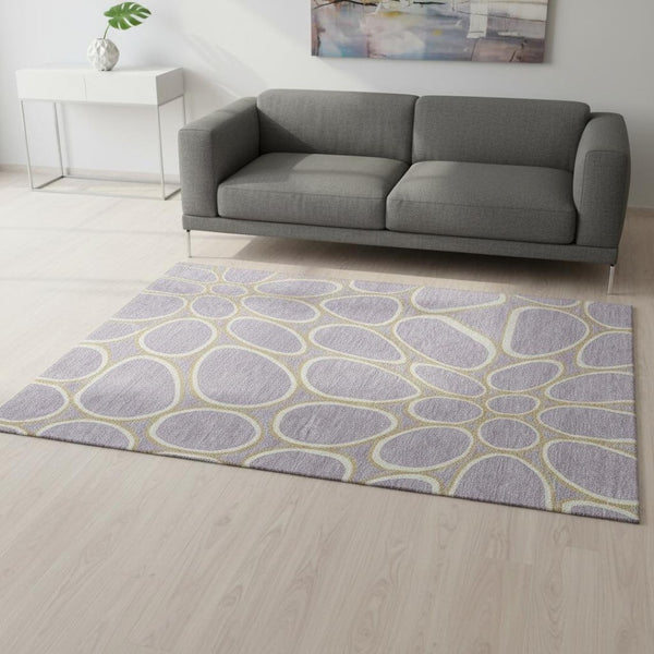 HomeRoots 5' X 8' Stylish Lavender Gold Ivory Geometric Washable Area Rug with UV Protection for Every Home 681697