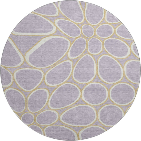 HomeRoots 8' Stylish Lavender Gold Ivory Geometric Washable Round Rug with UV Protection for Modern Homes 681698