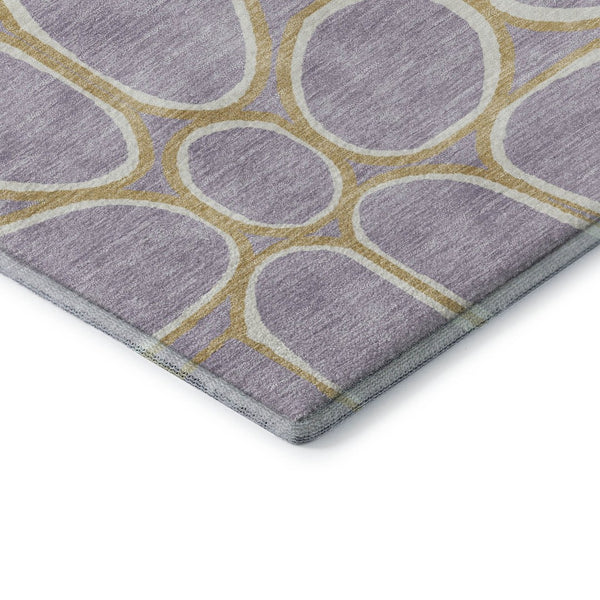 HomeRoots 8' Stylish Lavender Gold Ivory Geometric Washable Round Rug with UV Protection for Modern Homes 681698