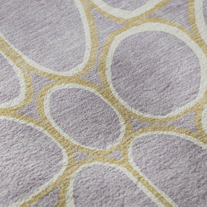 HomeRoots 8' Stylish Lavender Gold Ivory Geometric Washable Round Rug with UV Protection for Modern Homes 681698