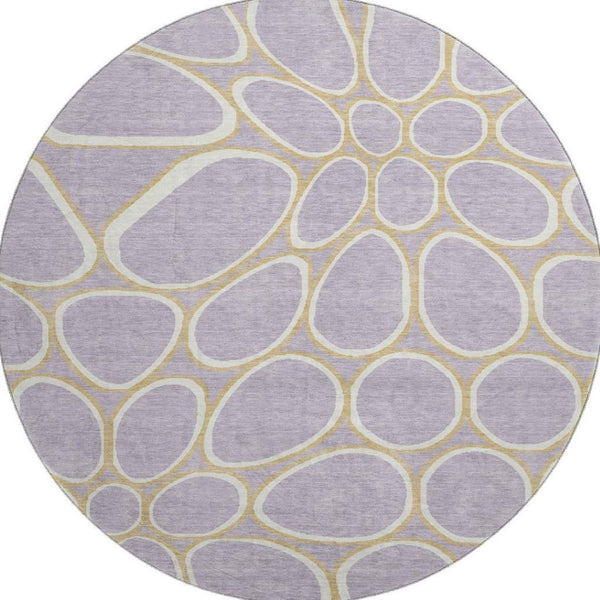 HomeRoots 8' Stylish Lavender Gold Ivory Geometric Washable Round Rug with UV Protection for Modern Homes 681698