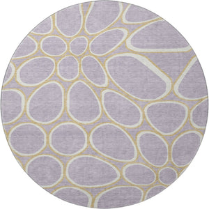 HomeRoots 8' Stylish Lavender Gold Ivory Geometric Washable Round Rug with UV Protection for Modern Homes 681698