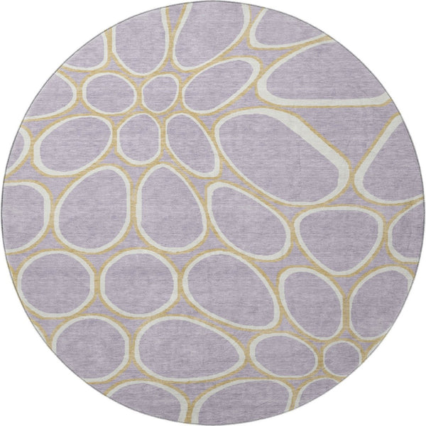 HomeRoots 8' Stylish Lavender Gold Ivory Geometric Washable Round Rug with UV Protection for Modern Homes 681698