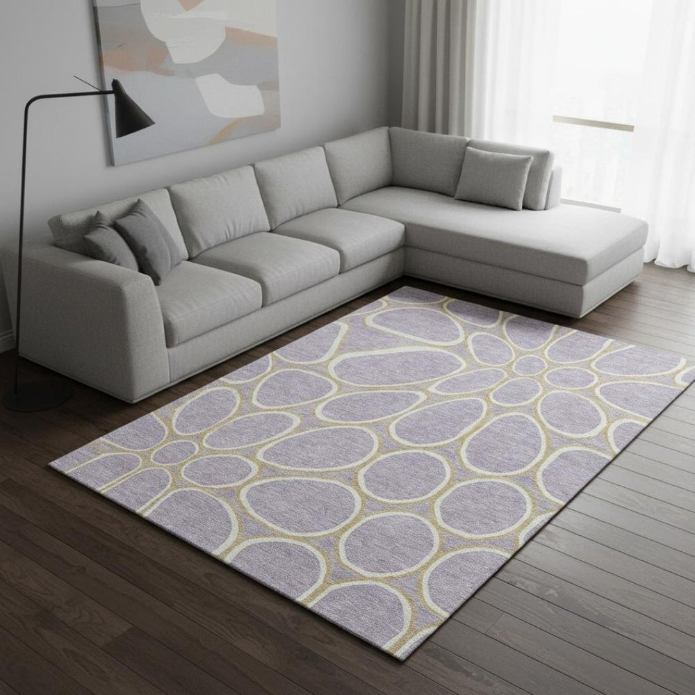 HomeRoots 8' X 10' Stylish Lavender Gold Ivory Geometric Washable Area Rug with UV Protection & Easy Care 681699