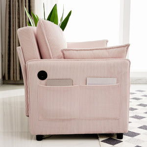 English Elm 55"convertible Corduroy Sofa Bed with Usb Port and Side Pockets for Small Apartments Pink W3373P405039