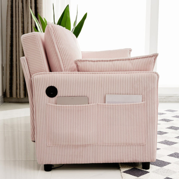 English Elm 55"convertible Corduroy Sofa Bed with Usb Port and Side Pockets for Small Apartments Pink W3373P405039
