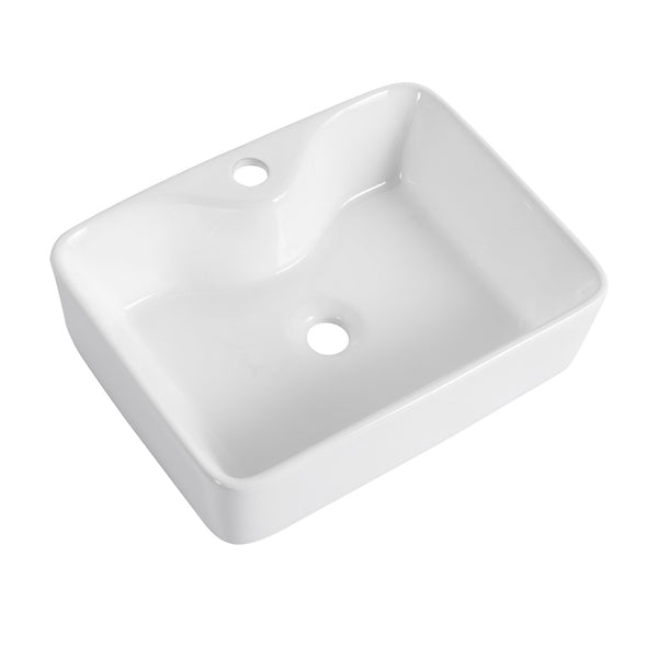 English Elm Ceramic Above-Counter Rectangular Bathroom Sink Basin - Modern Art Design, Glossy White Finish W999P363286