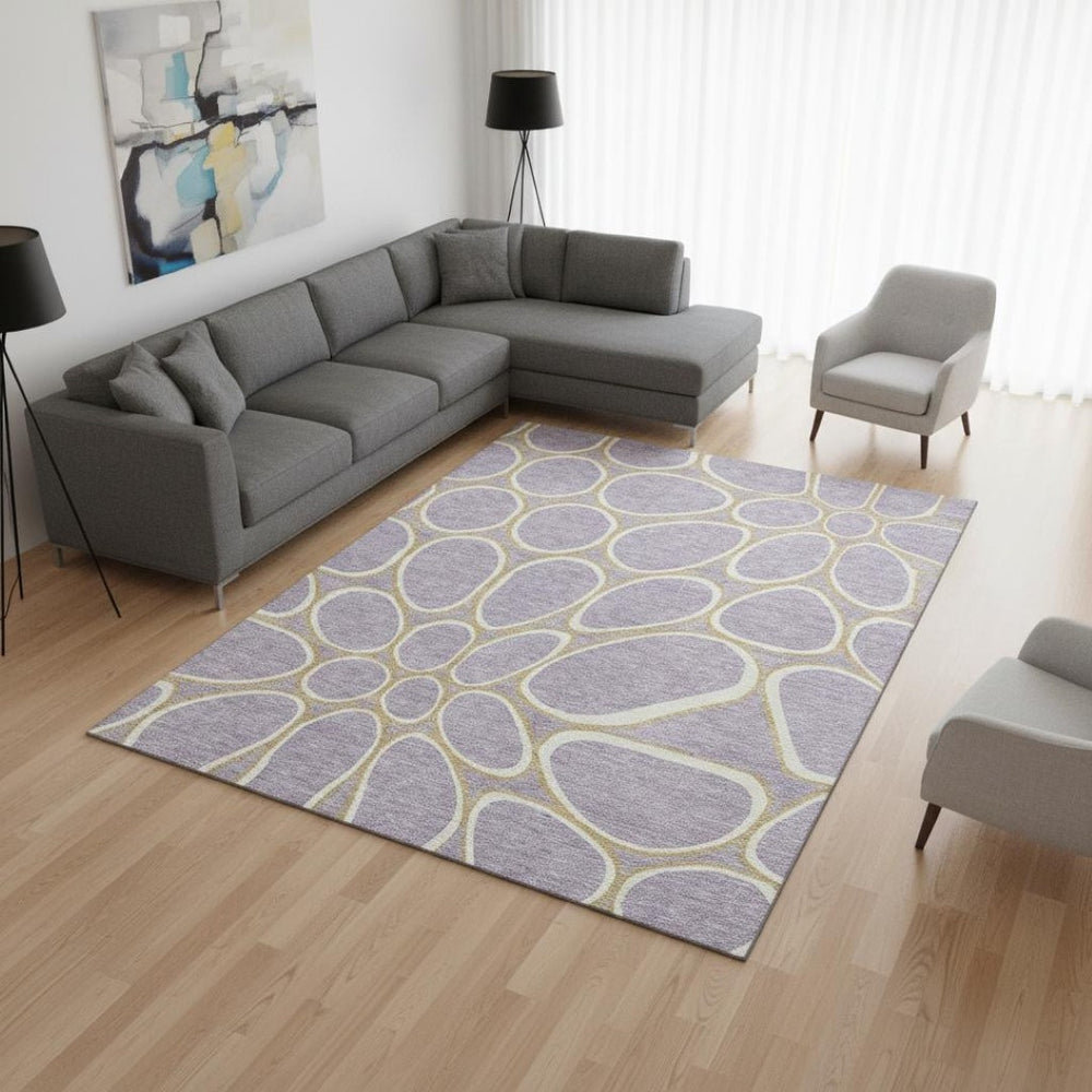 HomeRoots 9' X 12' Stylish Lavender Gold Ivory Geometric Area Rug - Washable, UV Protected, Pet-Friendly Design 681700