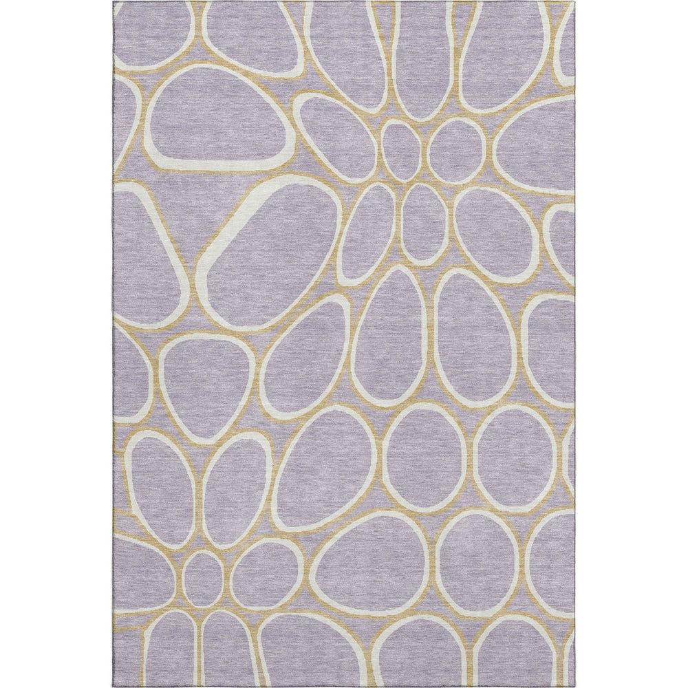 HomeRoots 9' X 12' Stylish Lavender Gold Ivory Geometric Area Rug - Washable, UV Protected, Pet-Friendly Design 681700
