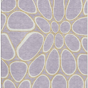 HomeRoots 9' X 12' Stylish Lavender Gold Ivory Geometric Area Rug - Washable, UV Protected, Pet-Friendly Design 681700