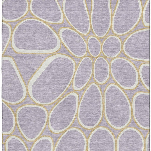 HomeRoots 9' X 12' Stylish Lavender Gold Ivory Geometric Area Rug - Washable, UV Protected, Pet-Friendly Design 681700