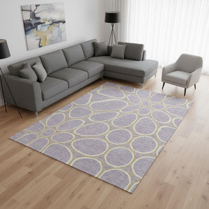 HomeRoots 10' X 14' Stylish Geometric Area Rug in Lavender, Gold & Ivory - Washable, UV-Protected & Durable! 681701