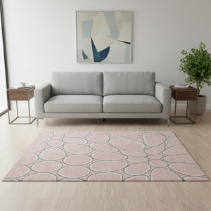 HomeRoots 5' X 8' Stylish Pink, Ivory & Gray Geometric Washable Area Rug with UV Protection for Modern Spaces 681703