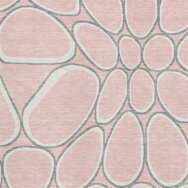 HomeRoots 5' X 8' Stylish Pink, Ivory & Gray Geometric Washable Area Rug with UV Protection for Modern Spaces 681703