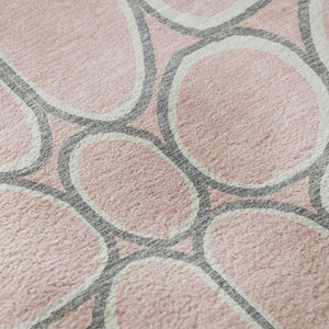 HomeRoots 8' Washable Pink Ivory and Gray Geometric Round Rug with UV Protection for Modern Interiors 681704