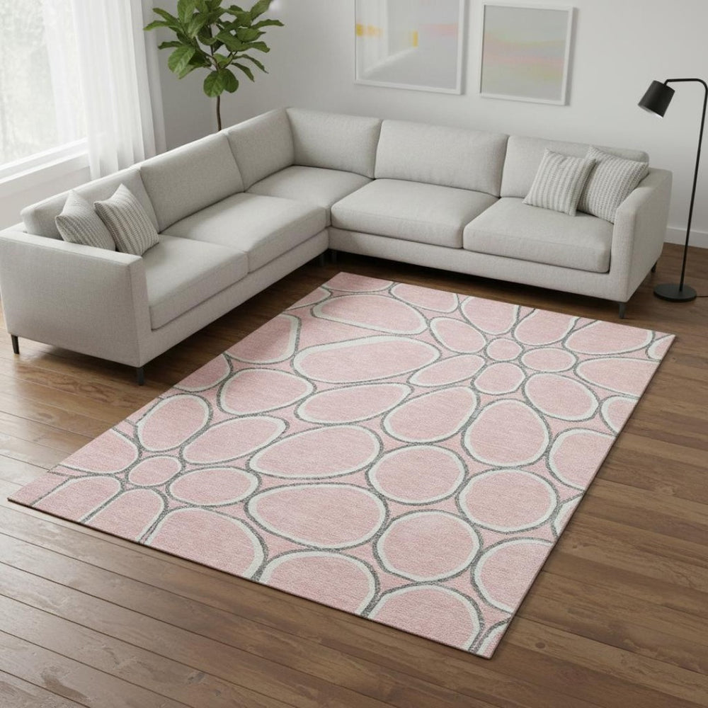 HomeRoots 8' X 10' Stylish Pink, Ivory & Gray Geometric Washable Area Rug with UV Protection for Modern Homes 681705
