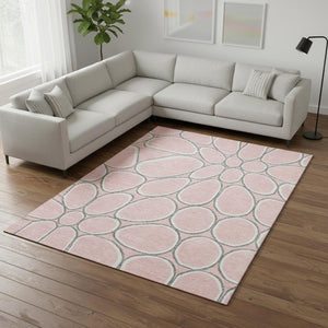 HomeRoots 8' X 10' Stylish Pink, Ivory & Gray Geometric Washable Area Rug with UV Protection for Modern Homes 681705