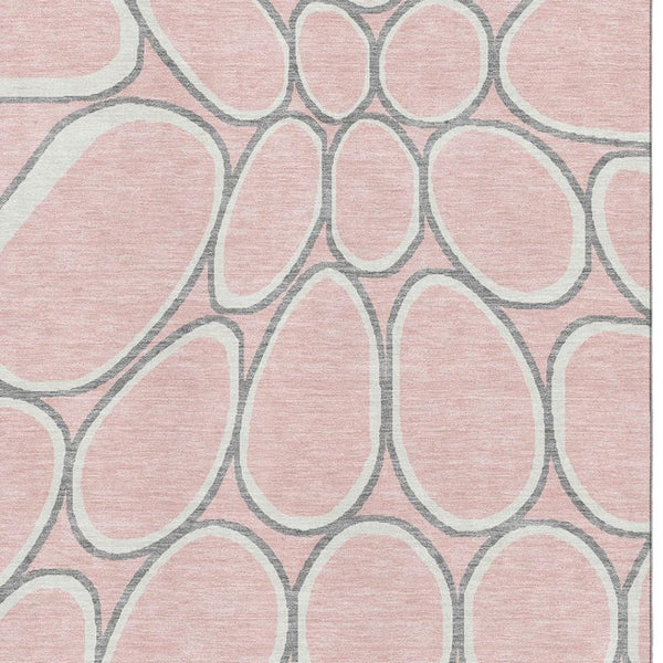 HomeRoots 8' X 10' Stylish Pink, Ivory & Gray Geometric Washable Area Rug with UV Protection for Modern Homes 681705