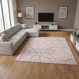 HomeRoots 9' Geometric Washable Area Rug in Pink, Ivory & Gray – UV Protected, Durable & Easy-Care Design 681706