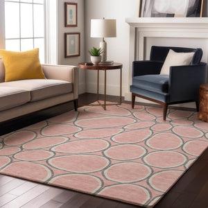 HomeRoots 10' X 14' Washable Geometric Area Rug in Pink, Ivory & Gray - UV Protection & Stain Resistant Design 681707