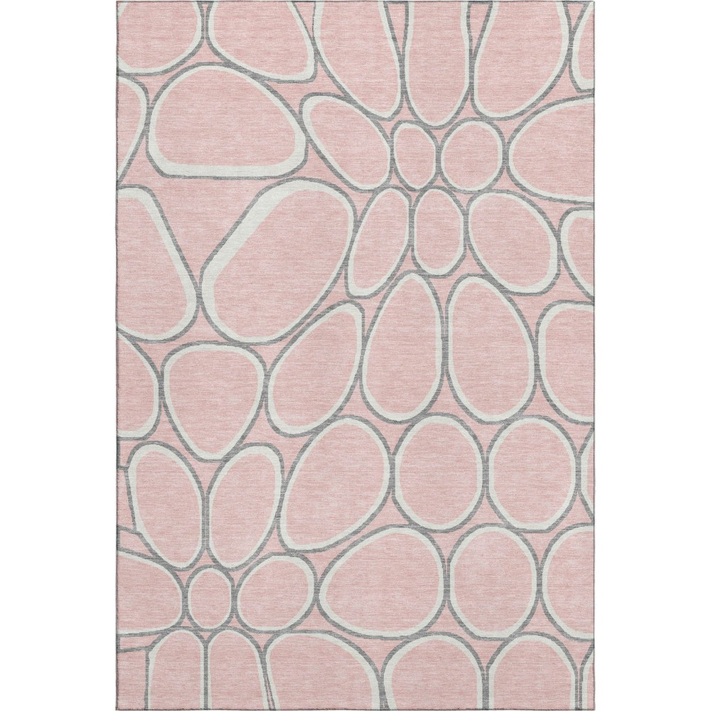 HomeRoots 10' X 14' Washable Geometric Area Rug in Pink, Ivory & Gray - UV Protection & Stain Resistant Design 681707