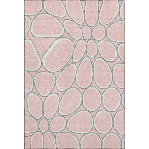 HomeRoots 10' X 14' Washable Geometric Area Rug in Pink, Ivory & Gray - UV Protection & Stain Resistant Design 681707