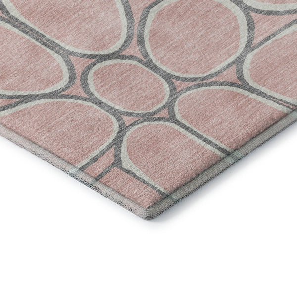 HomeRoots 10' X 14' Washable Geometric Area Rug in Pink, Ivory & Gray - UV Protection & Stain Resistant Design 681707