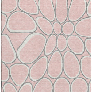 HomeRoots 10' X 14' Washable Geometric Area Rug in Pink, Ivory & Gray - UV Protection & Stain Resistant Design 681707