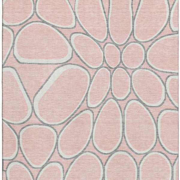 HomeRoots 10' X 14' Washable Geometric Area Rug in Pink, Ivory & Gray - UV Protection & Stain Resistant Design 681707