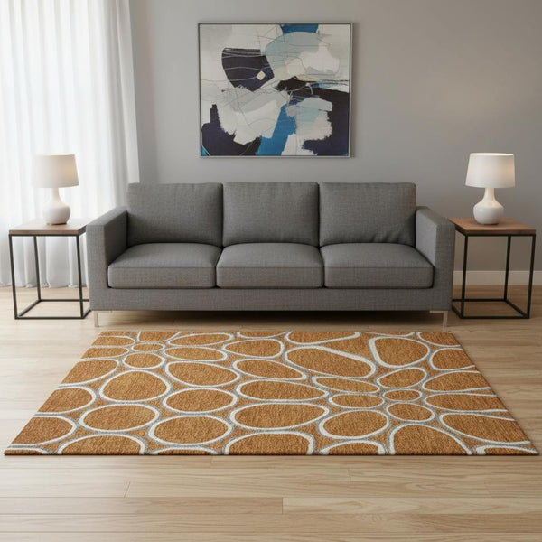 HomeRoots 5' X 8' Stylish Rust, Ivory & Gray Geometric Area Rug with UV Protection for High-Traffic Spaces 681709