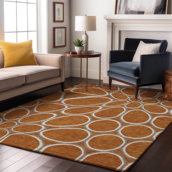HomeRoots 5' X 8' Stylish Rust, Ivory & Gray Geometric Area Rug with UV Protection for High-Traffic Spaces 681709