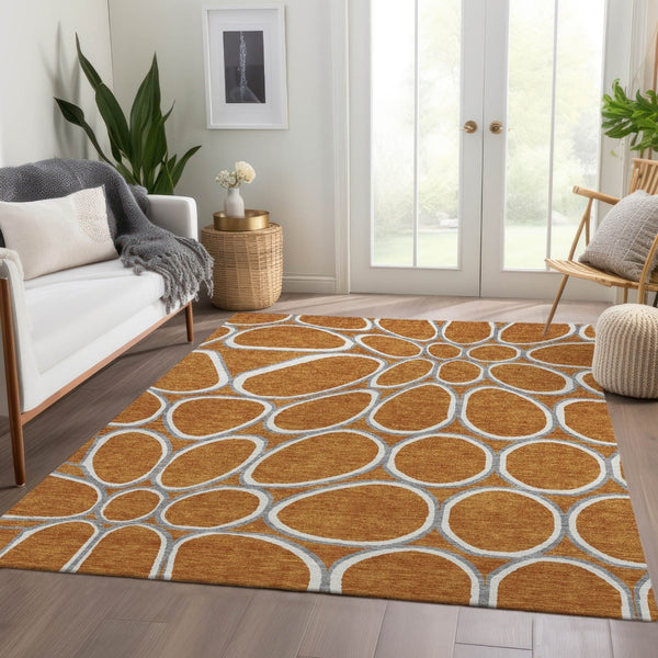 HomeRoots 5' X 8' Stylish Rust, Ivory & Gray Geometric Area Rug with UV Protection for High-Traffic Spaces 681709
