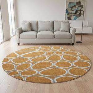 HomeRoots 8' Washable Round Rug in Rust, Ivory & Gray – Modern Geometric Design with UV Protection & Durability 681710