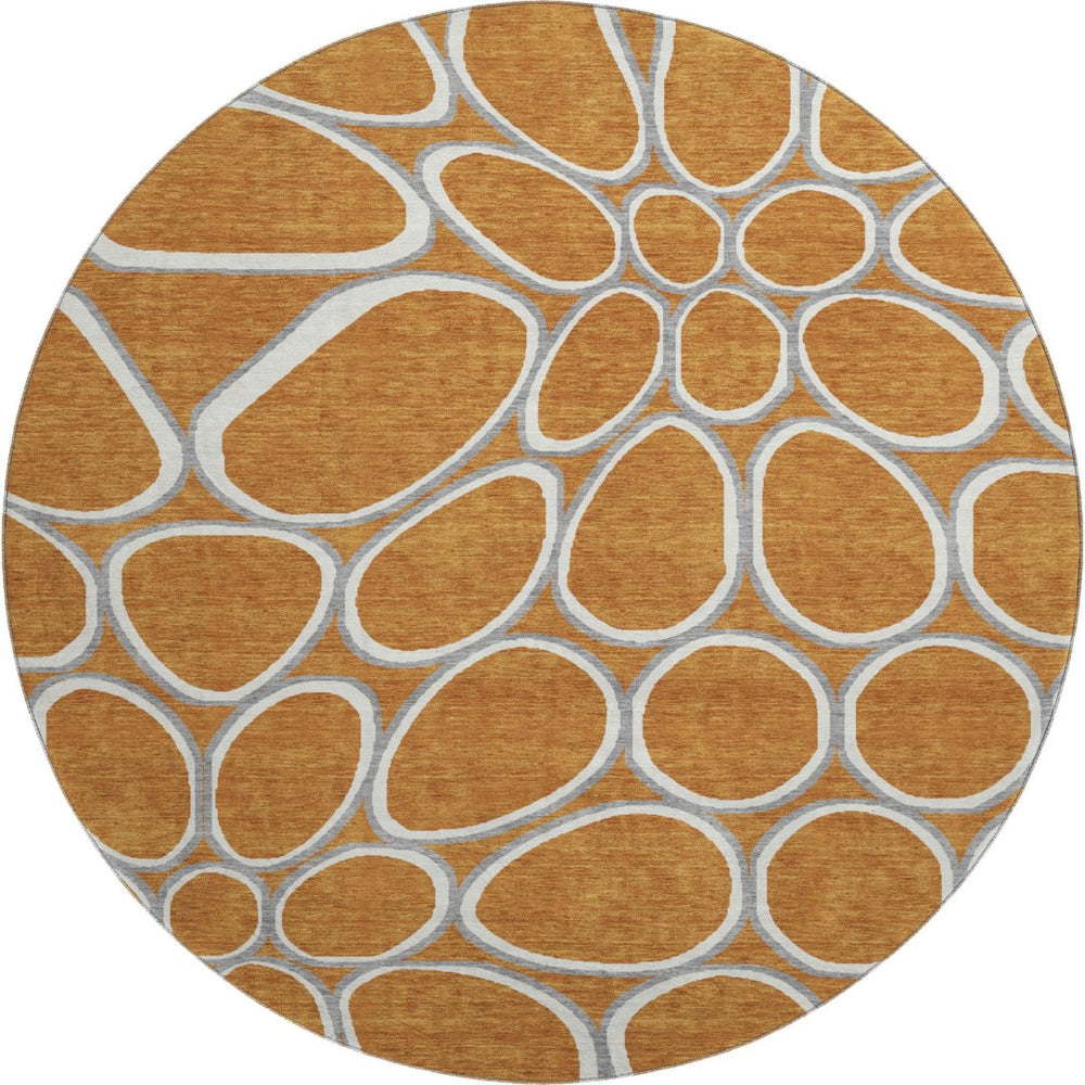 HomeRoots 8' Washable Round Rug in Rust, Ivory & Gray – Modern Geometric Design with UV Protection & Durability 681710