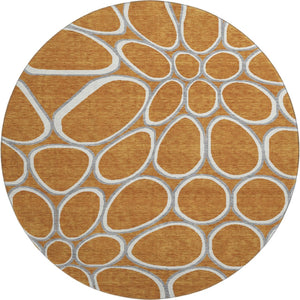 HomeRoots 8' Washable Round Rug in Rust, Ivory & Gray – Modern Geometric Design with UV Protection & Durability 681710