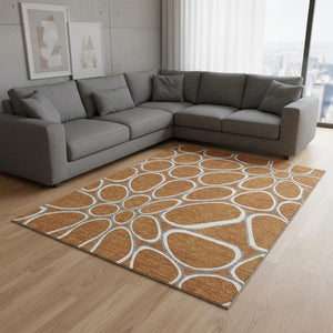 HomeRoots 8' X 10' Modern Geometric Area Rug in Rust, Ivory & Gray - Washable, UV-Protected & Durable Design 681711