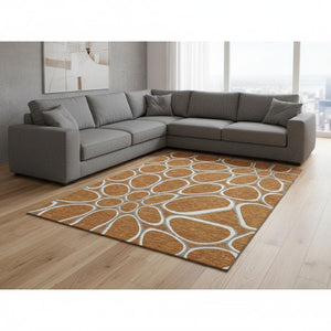 HomeRoots 9' X 12' Stylish Rust, Ivory & Gray Geometric Washable Area Rug with UV Protection for High-Traffic Areas 681712