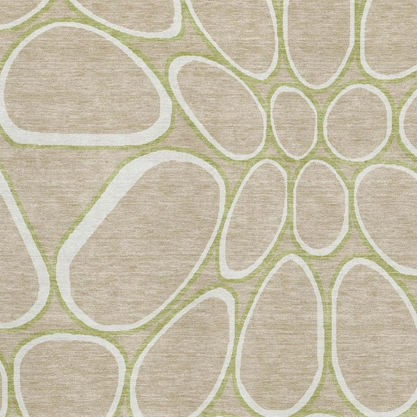 HomeRoots 5' X 8' Tan Ivory Green Geometric Area Rug - Washable, UV-Protected, Perfect for High-Traffic Spaces 681715