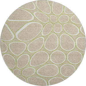 HomeRoots 8' Stylish Tan Ivory Green Geometric Round Rug - Washable, UV Protected, Durable for Homes with Kids 681716