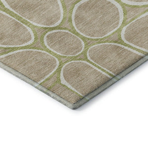 HomeRoots 8' X 10' Tan Ivory Green Washable Area Rug - Durable, Stain-Resistant, UV Protected for Any Space 681717