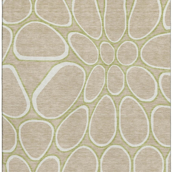 HomeRoots 8' X 10' Tan Ivory Green Washable Area Rug - Durable, Stain-Resistant, UV Protected for Any Space 681717