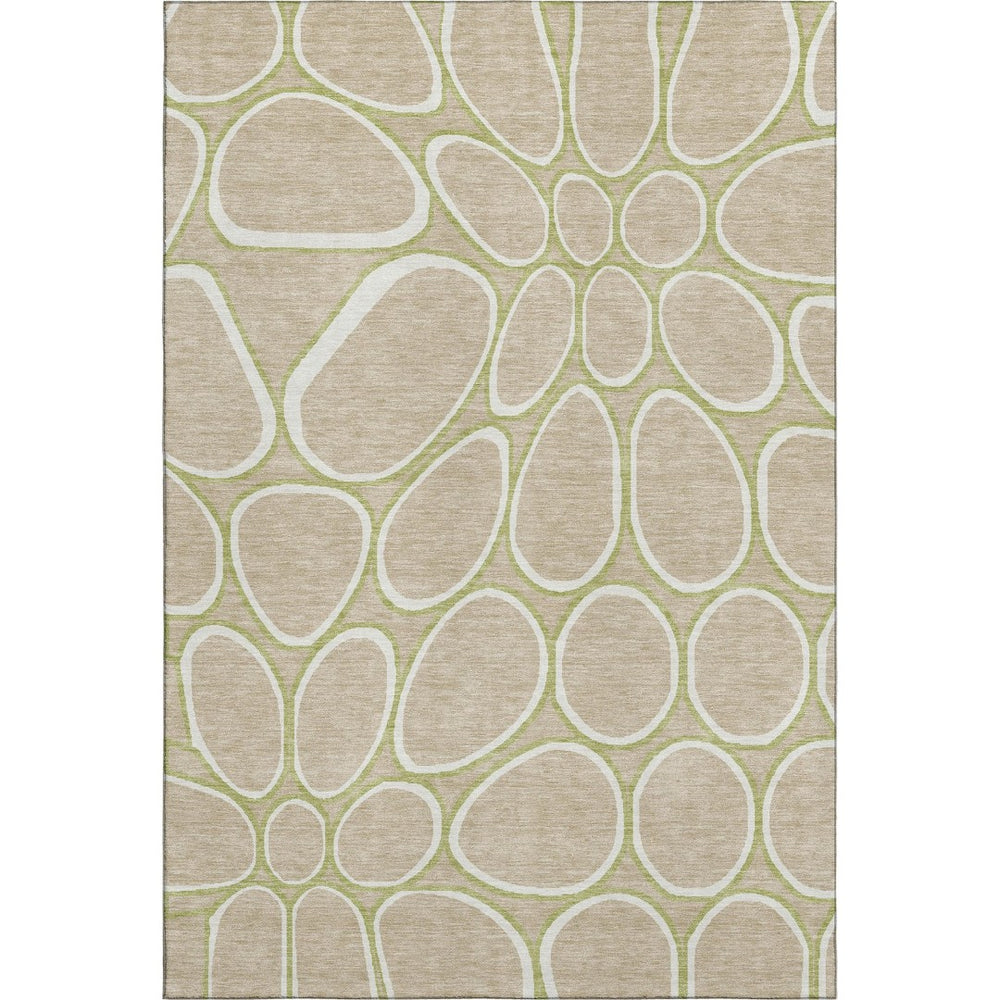 HomeRoots 9' X 12' Tan Ivory Green Geometric Area Rug – Washable, UV Protected & Stain-Resistant for Homes 681718