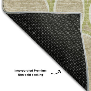 HomeRoots 9' X 12' Tan Ivory Green Geometric Area Rug – Washable, UV Protected & Stain-Resistant for Homes 681718