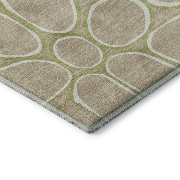 HomeRoots 9' X 12' Tan Ivory Green Geometric Area Rug – Washable, UV Protected & Stain-Resistant for Homes 681718