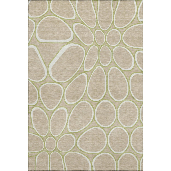 HomeRoots 10' X 14' Tan Ivory Green Geometric Area Rug - Washable, Stain-Resistant, UV Protection Ideal for Families 681719