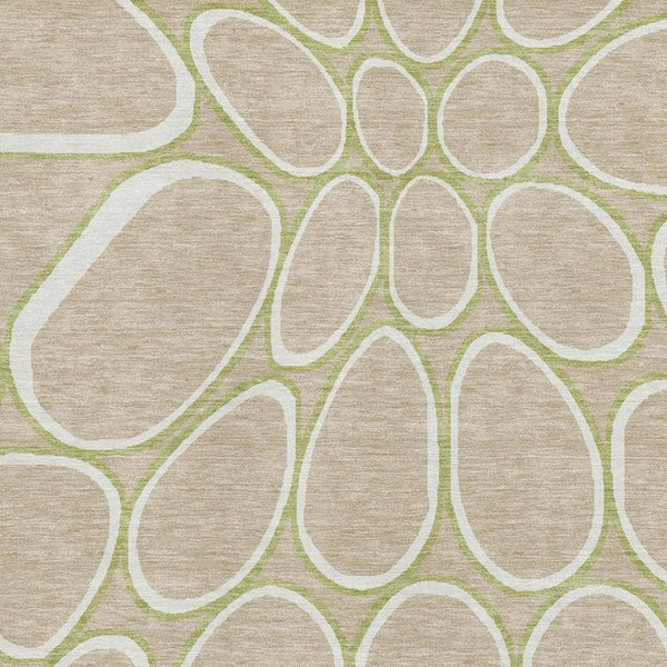 HomeRoots 10' X 14' Tan Ivory Green Geometric Area Rug - Washable, Stain-Resistant, UV Protection Ideal for Families 681719