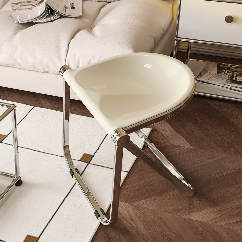 English Elm Used Ancient White Folding Stool - Transparent Retro Acrylic Portable Stackable Multiuse Seat W3318P308298