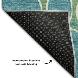 HomeRoots 5' X 8' Teal Ivory Green Geometric Area Rug - Durable, Washable, UV Protected for Modern Homes 681721