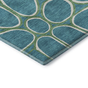 HomeRoots 5' X 8' Teal Ivory Green Geometric Area Rug - Durable, Washable, UV Protected for Modern Homes 681721